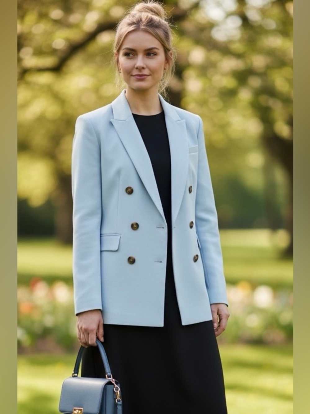 Ann Taylor Baby Blue Double-Breasted Blazer NWT Gold Buttons | Size 10